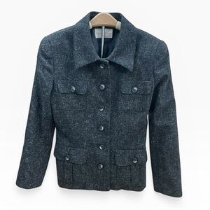 BIMARNA Wool Blend Tweed Blazer Jacket Size S 4-6 Button Front Career Chic